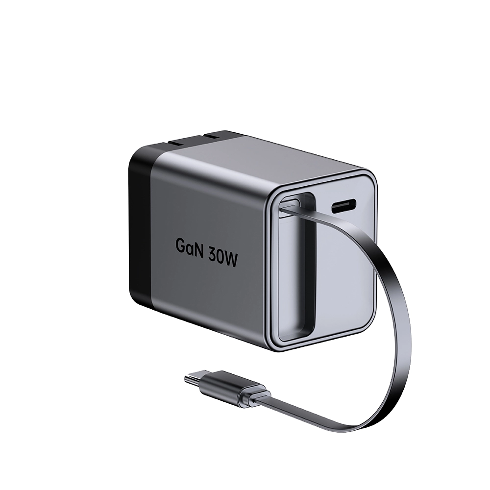 30W امریکی پلگ فولڈ ایبل کوئیک چارجر ریٹریکٹ ایبل USB C کیبل کے ساتھ