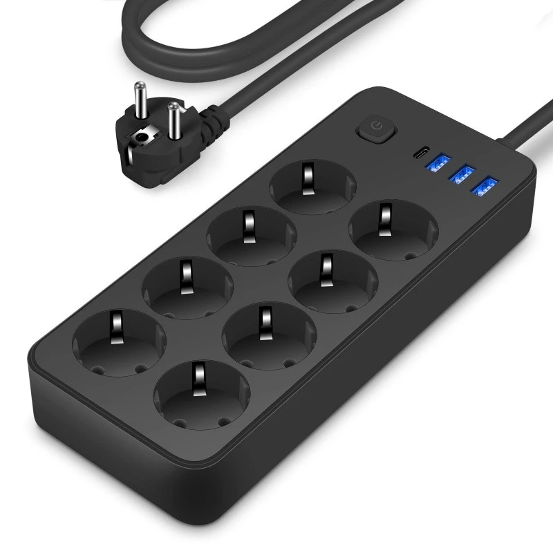 EU معیاری پاور سٹرپ 8 AC 4 USB پورٹس کے ساتھ