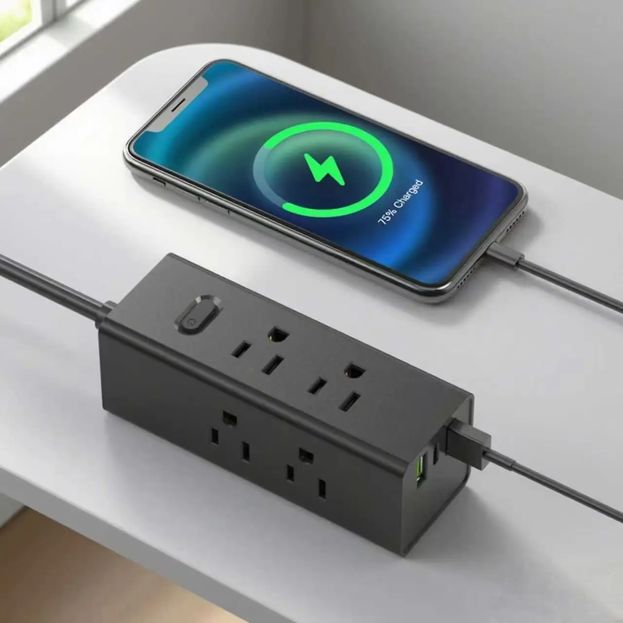 USB فلیٹ پلگ ایکسٹینشن کورڈ ٹریول پاور سٹرپ کے ساتھ یو ایس پاور سٹرپ